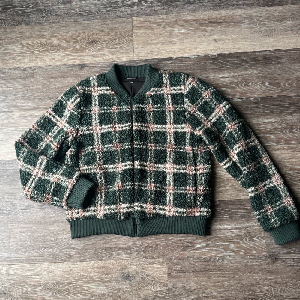 Beyond Yoga Textured Knit Plaid Jacket